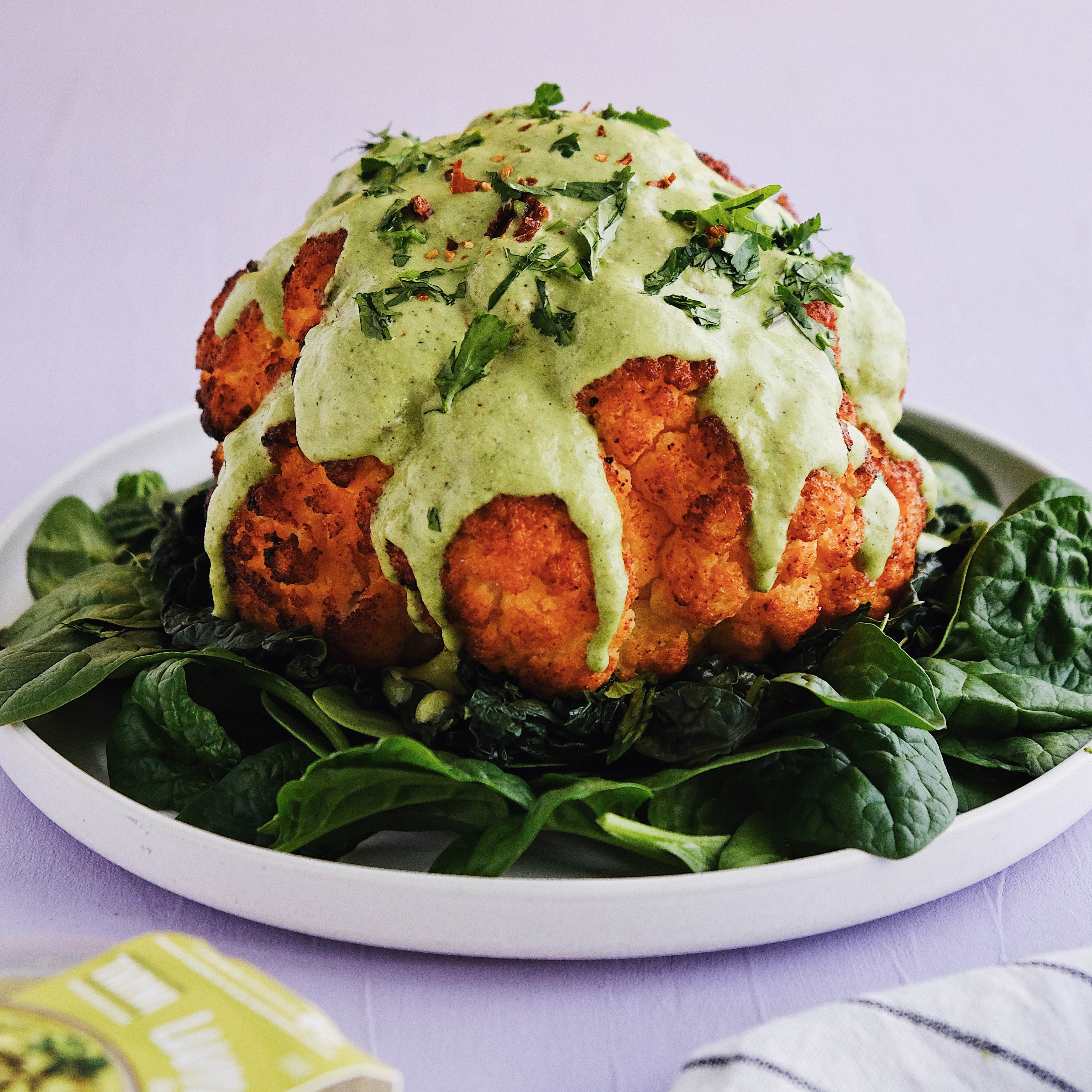 Roasted cauliflower with Lummus and Basil dressing recipe