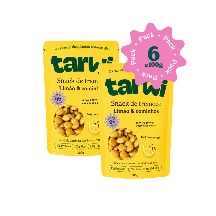 Snacking Lupins Tarwi sabor limão pack com 6 embalagens de 100 g de snack de tremoço